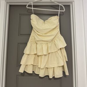 Cream Ruffled Strapless Dress